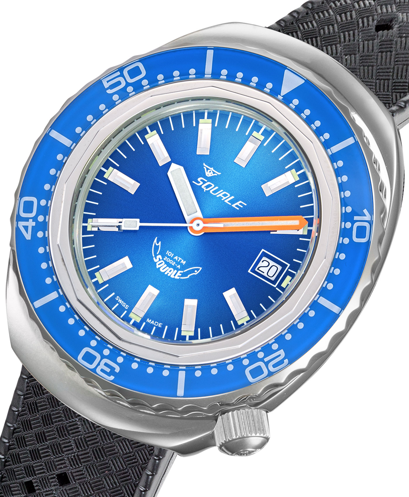 Squale - 2002 Series - 101 Atmos Polished Blue - Blue Dial-closeup Squale - 2002 Series - 101 Atmos Polished Blue - Blue Dial-closeup