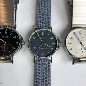 NOMOS Tangente neomatik sport 42 and Ahoi Atlantic 40 date size comparison