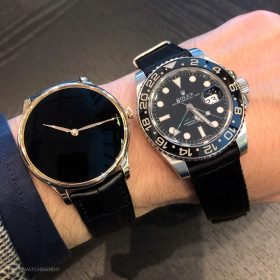 H. & Moser Cie. Vantablack compared to a Rolex GMT Master 2 116710LN black dial