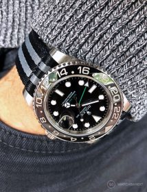 Rolex GMT Master II am schwarz-grauen zweiteiligen NATO Uhrenarmband von Watchbandit