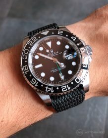 Rolex GMT Master II am schwarzen Perlon Uhrenarmband von Watchbandit
