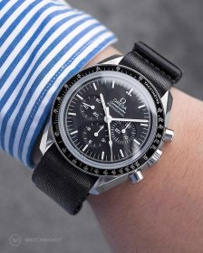 Omega Speedmaster on black NATO band by Watchbandit