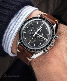 Omega Speedmaster on brown Vintage leather Strap by WatchBandit