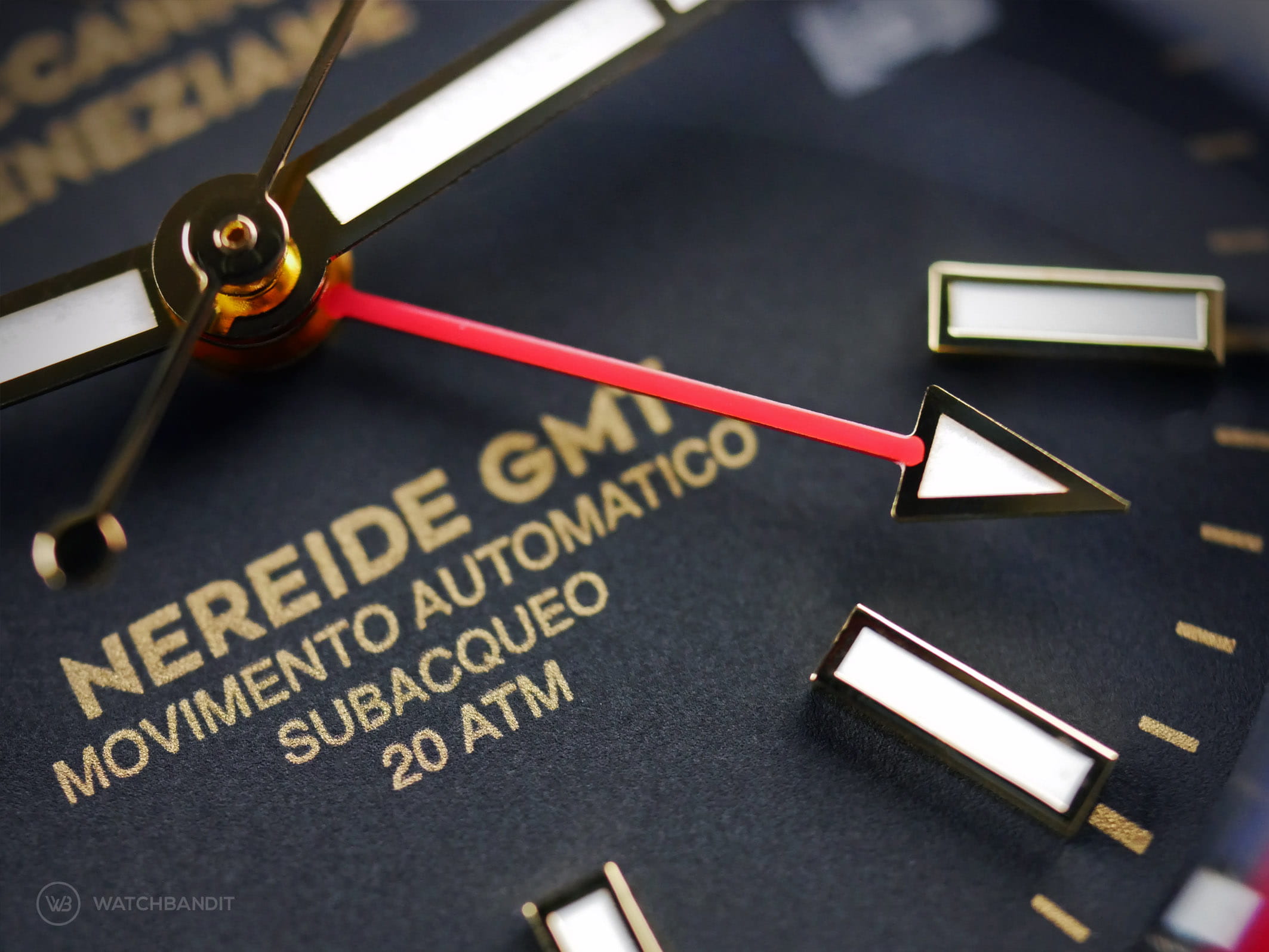 Meccaniche Veneziane Nereide GMT PVD Watchbandit close up GMT hand
