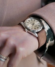 Rolex Datejust 36 Referenz 1601 an haselnuss-braunen Nubuk Kalbslederarmband von WB Original