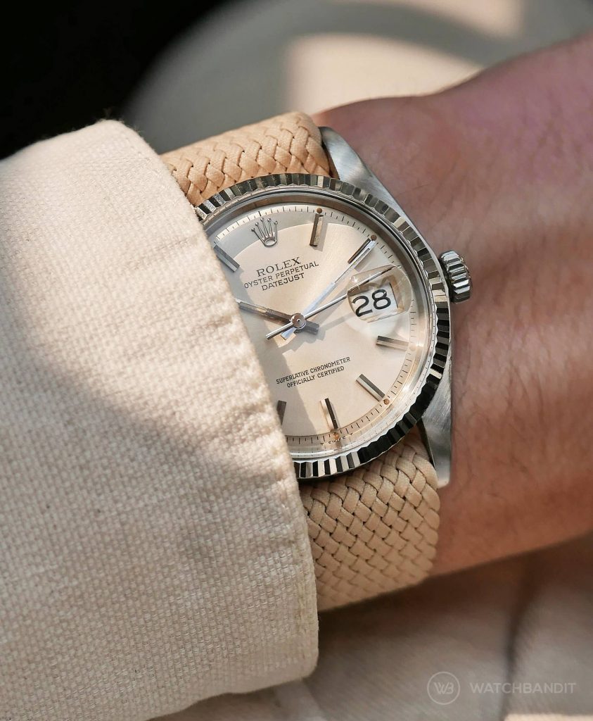 Rolex Datejust 36 on beige Perlon strap by WB Original