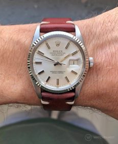 Rolex Datejust 36 Referenz 16014 an braunem Vintage-Lederarmband von WB Original