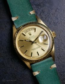 Rolex Day-Date on petrol-green vintage leather strap by WB Original