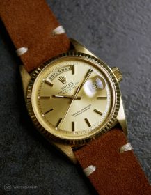 Rolex Day-Date on Watchbandit brown vintage suede leather strap