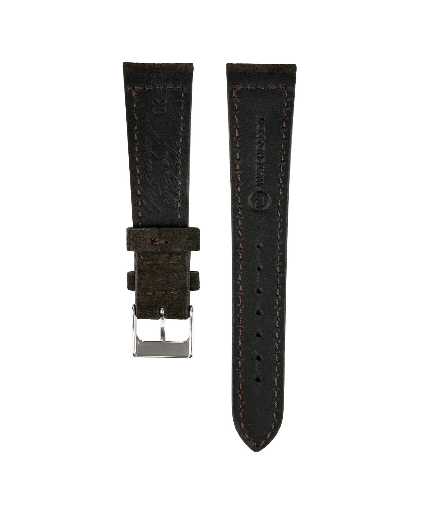 Classic stitching suede leather strap_dark brown_back-min Suede leather strap with side seam_dark brown_back