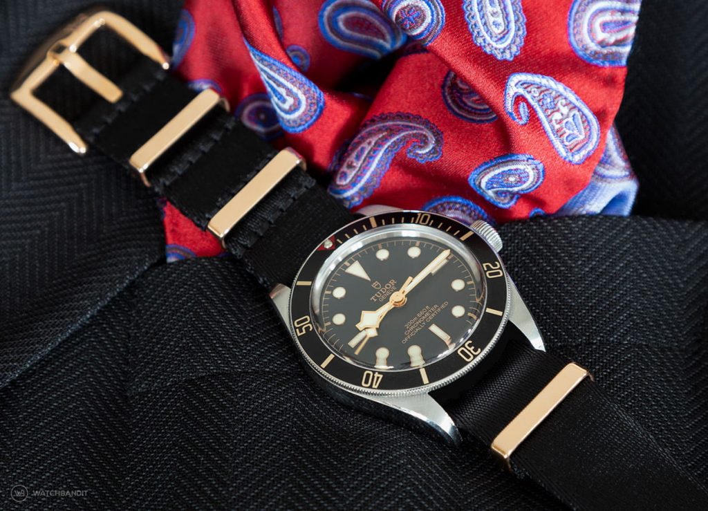 Tudor Black Bay Nato strap black rose gold 2-min Tudor Black Bay rose gold Nato strap black