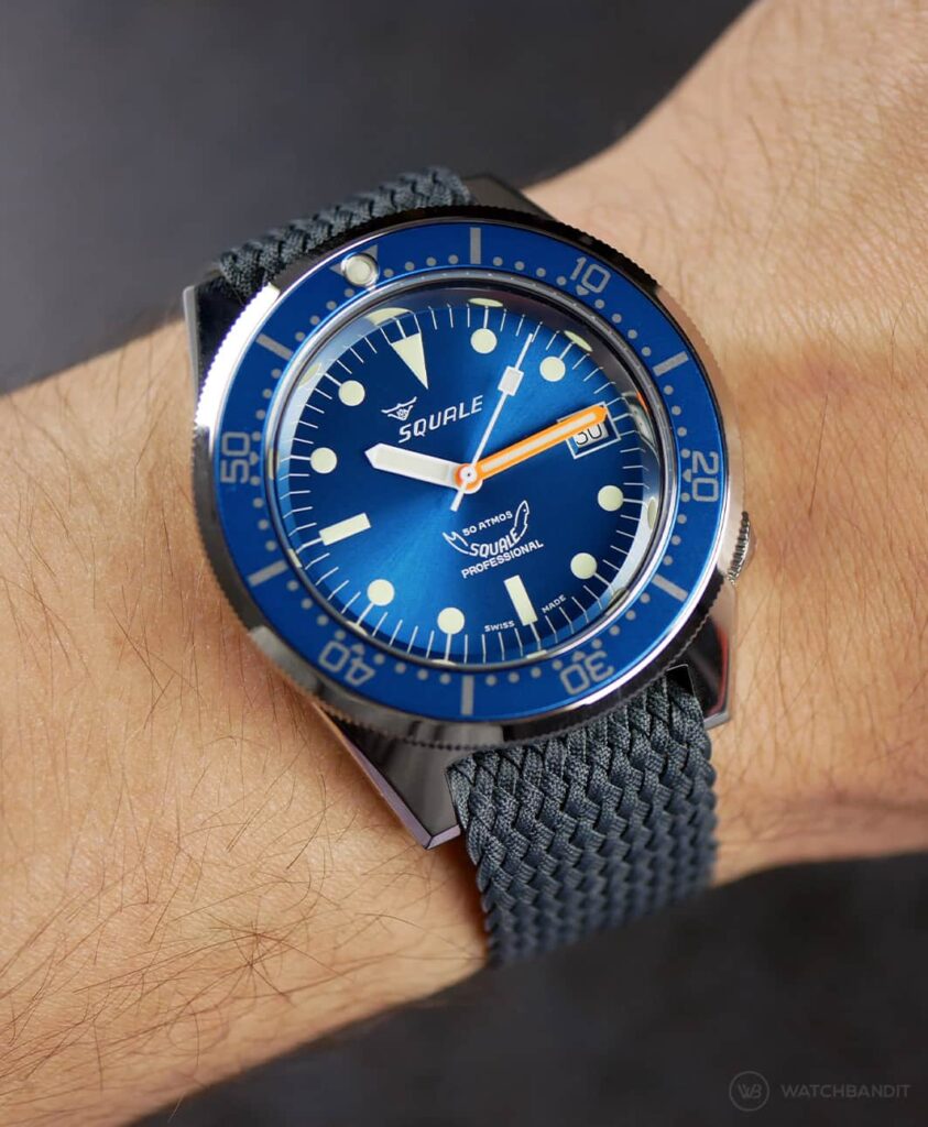 Squale 1521 Polished Blue_perlon strap grey-min