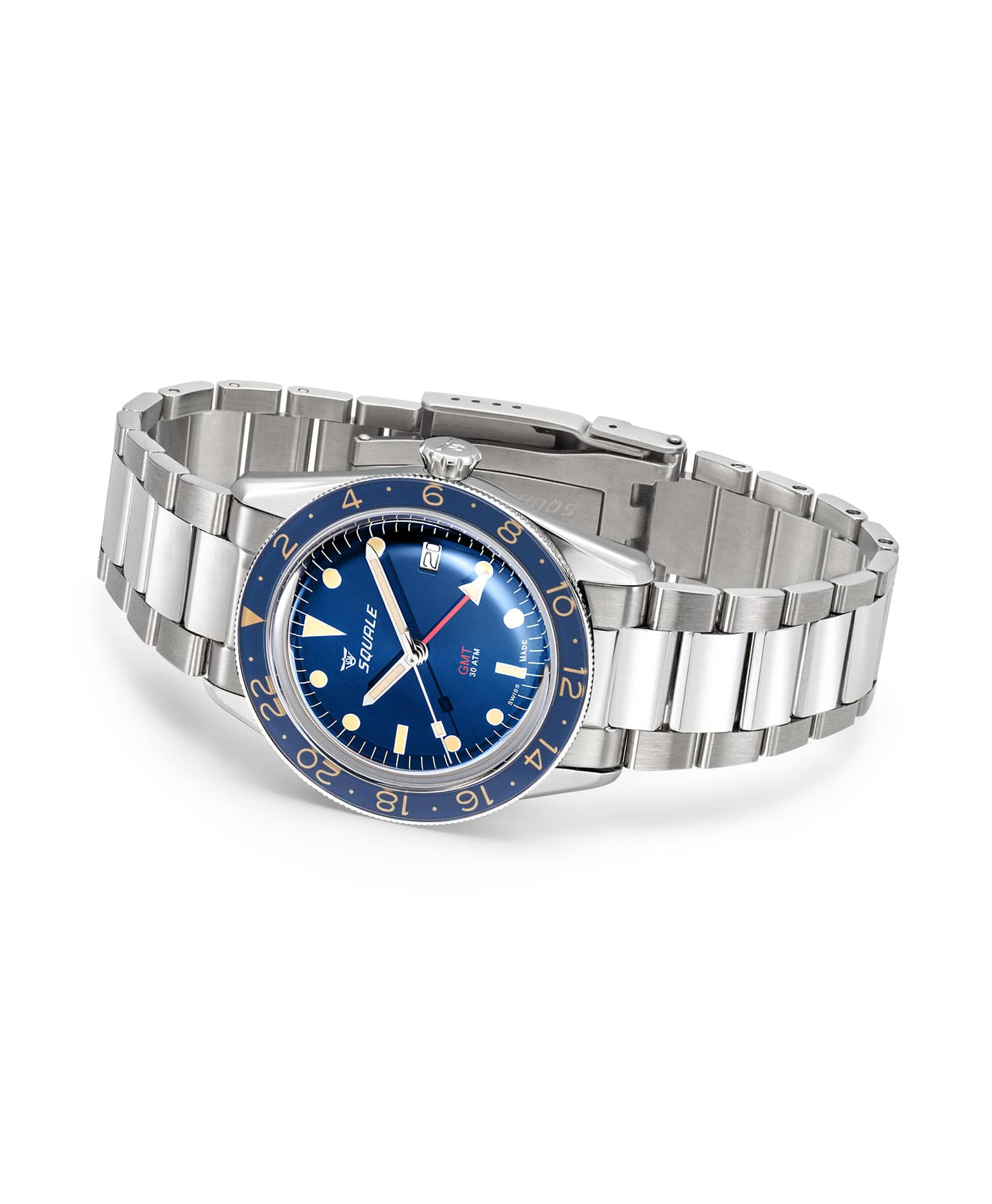 Squale - SUB 39 - GMT Vintage - Blue - Metal Bracelet lying-min Squale - SUB 39 - GMT Vintage - Blue - Metal Bracelet lying-min