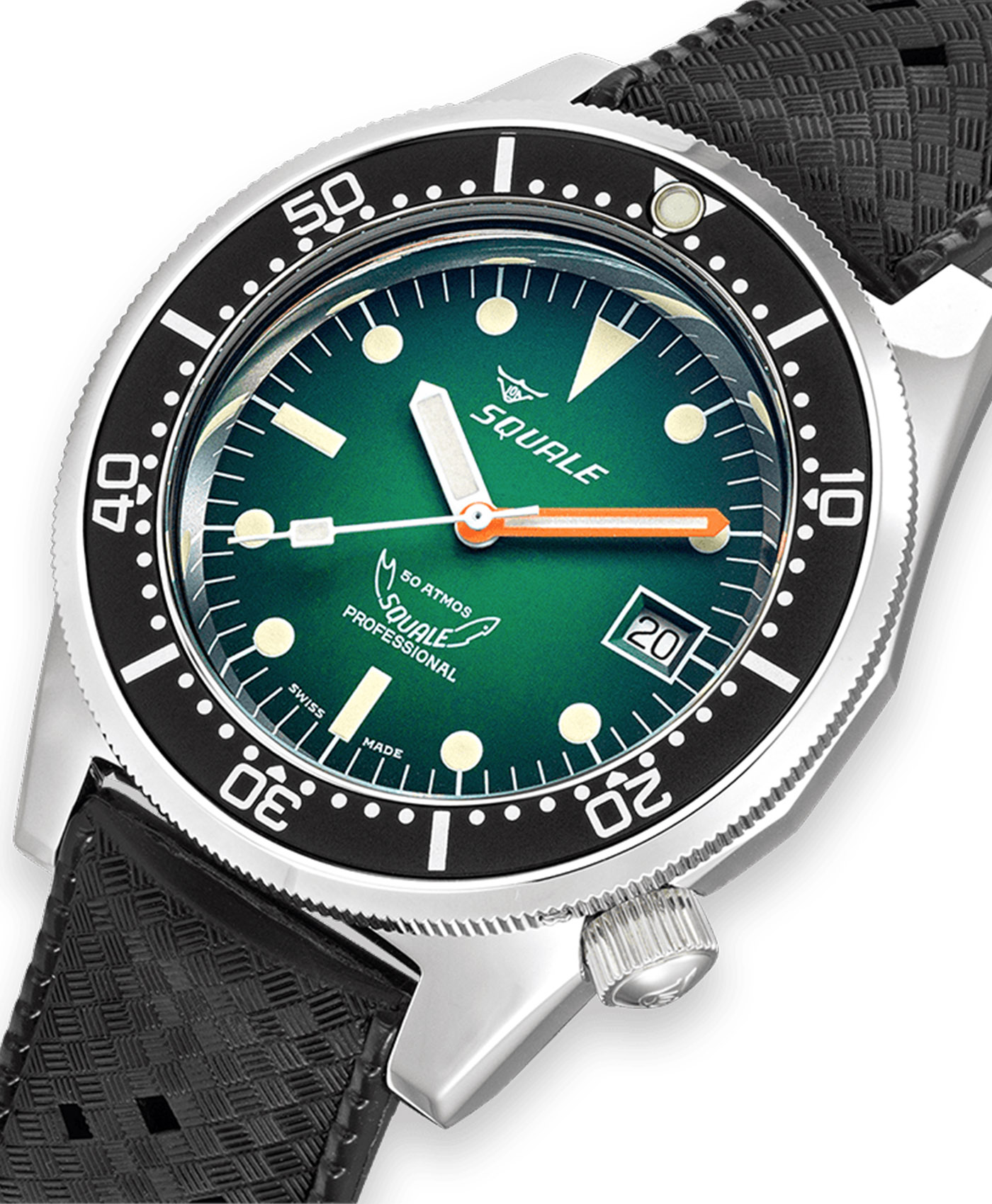 Squale - 1521 Green Ray Rubber - 1521PROFGR.HT-close up Squale - 1521 Green Ray Rubber - 1521PROFGR.HT-close up