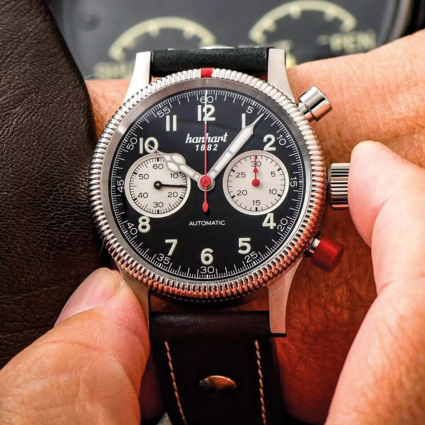 hanhart-pioneer-mk-ii-reverse-panda-40-mm-wrist-shot hanhart-pioneer-mk-ii-reverse-panda-40-mm-wrist-shot