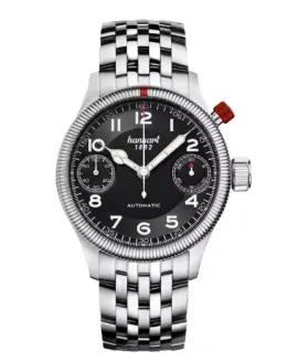 hanhart-pioneer-monoscope-black-fluted-bezel-45-mm-stainless-bracelet