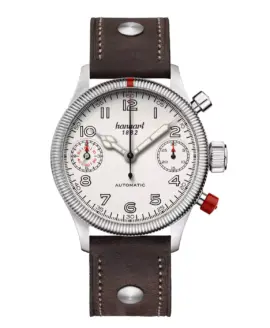 hanhart-pioneer-twindicator-antique-white-fluted-bezel-45-mm-dark-brown-leather