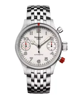 hanhart-pioneer-twindicator-antique-white-fluted-bezel-45-mm-metal-bracelet
