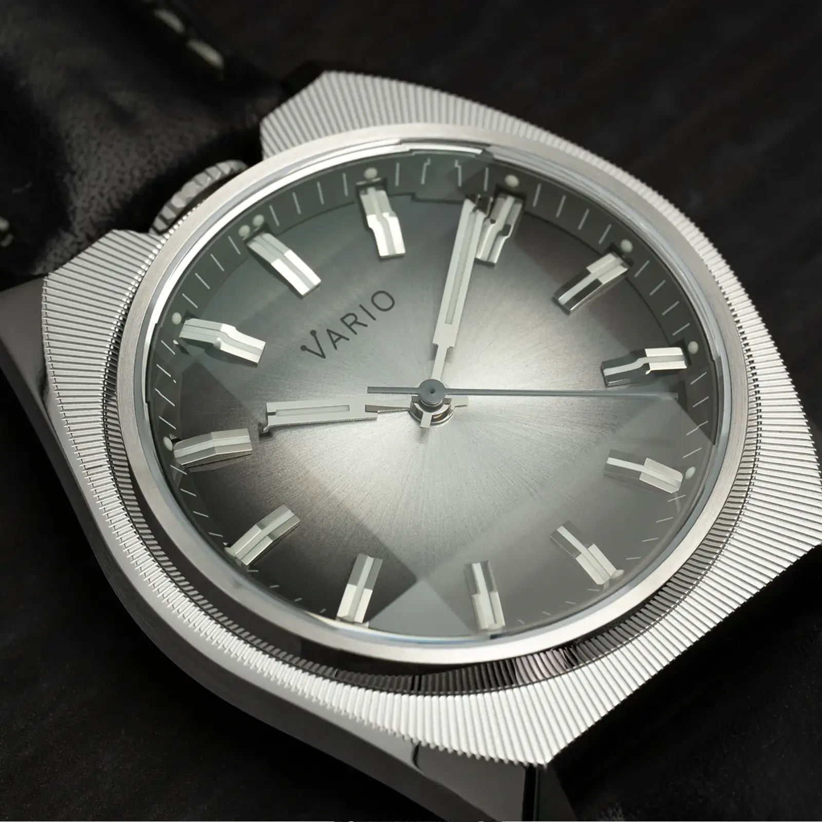 Vario Futurist Watch Sunburst Silver Fume Watch dial close up Vario Futurist Watch Sunburst Silver Fume Watch dial close up