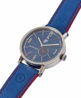 blue watch on blue strap